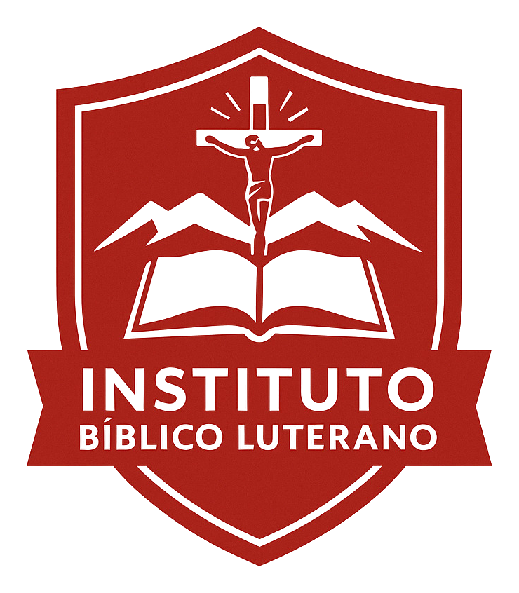 Escudo del Instituto Bíblico Luterano: Cristo crucificado sobre la Biblia abierta